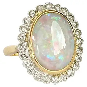 Opal and Diamond 18 Carat Gold Cluster Ring