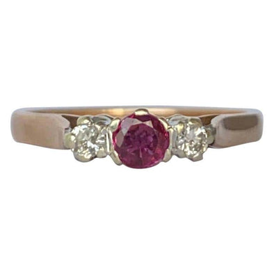 Vintage Ruby and Diamond 9 Carat Gold Three-Stone Ring