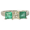 Modern Emerald and Diamond 14 Carat White Gold Three Stone