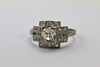 Platinum Art Deco Diamond and Emerald Cocktail Ring