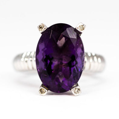 Vintage Amethyst and Diamond Silver Cocktail Ring