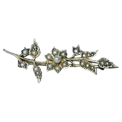 Edwardian Pearl and 9 Carat Gold Flower Brooch