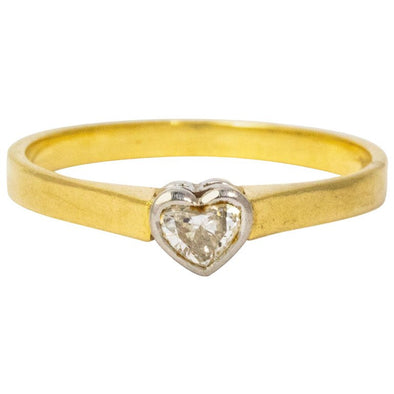 Vintage Diamond Heart Platinum 18 Carat Gold Ring